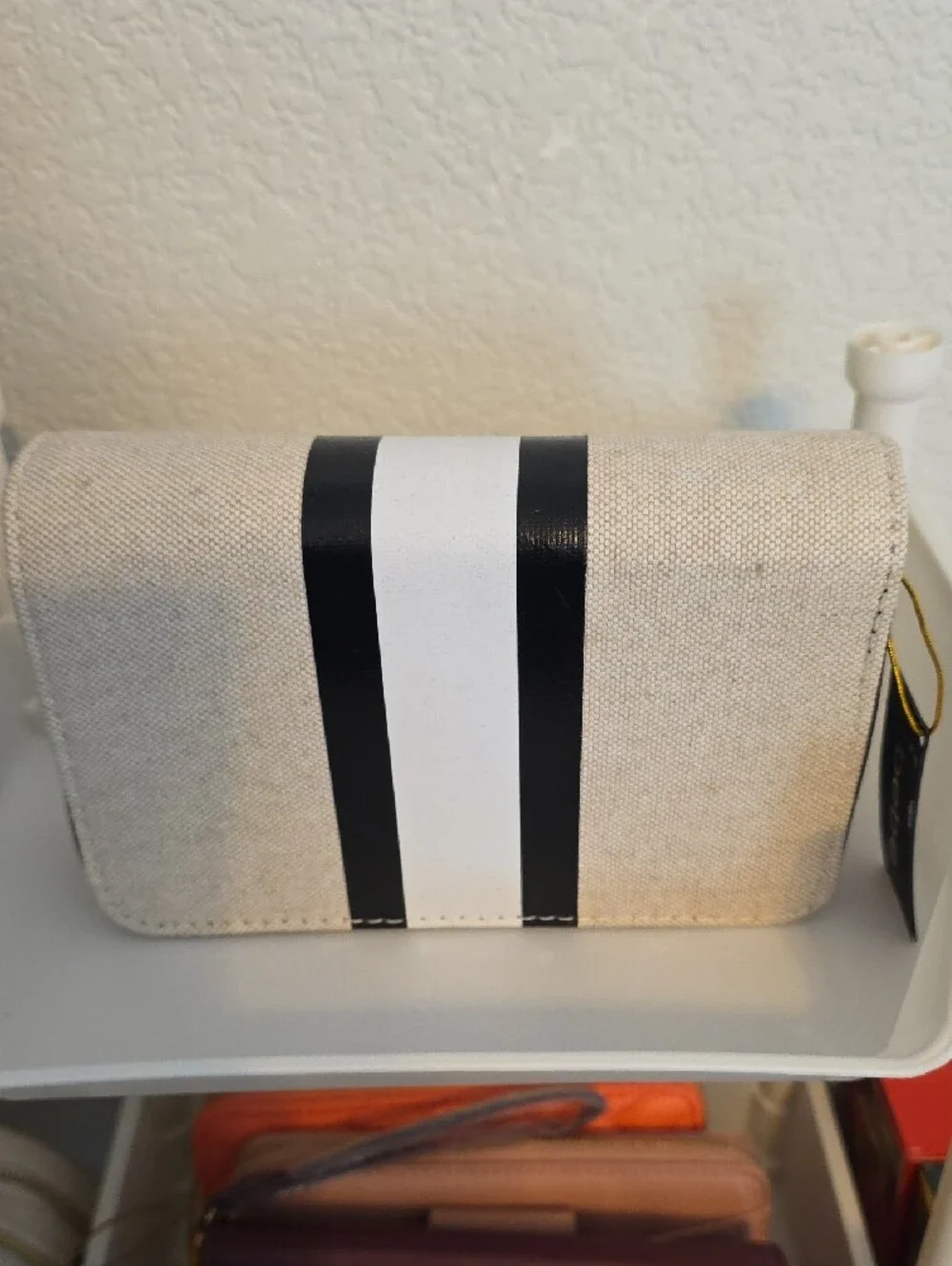 bebe Cream and Black Striped Cosmetic Case